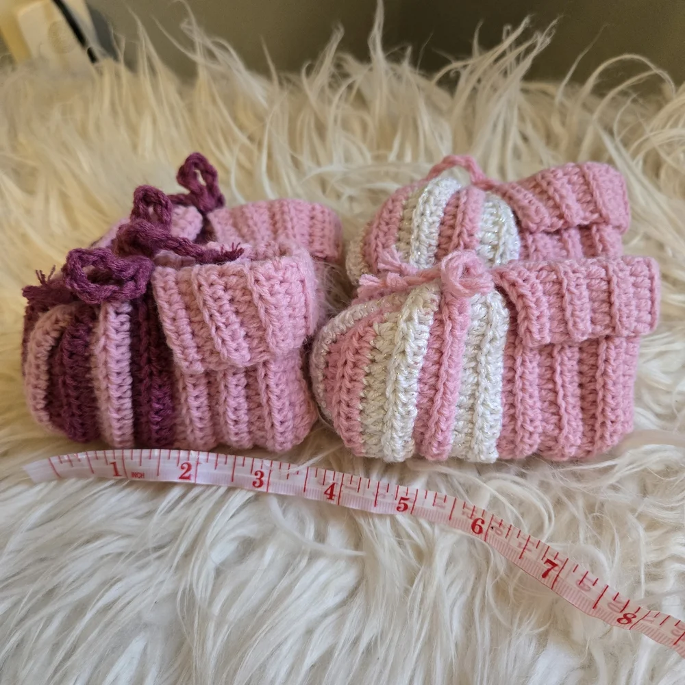 Pink and Purple Handmade Knitted Baby Booties